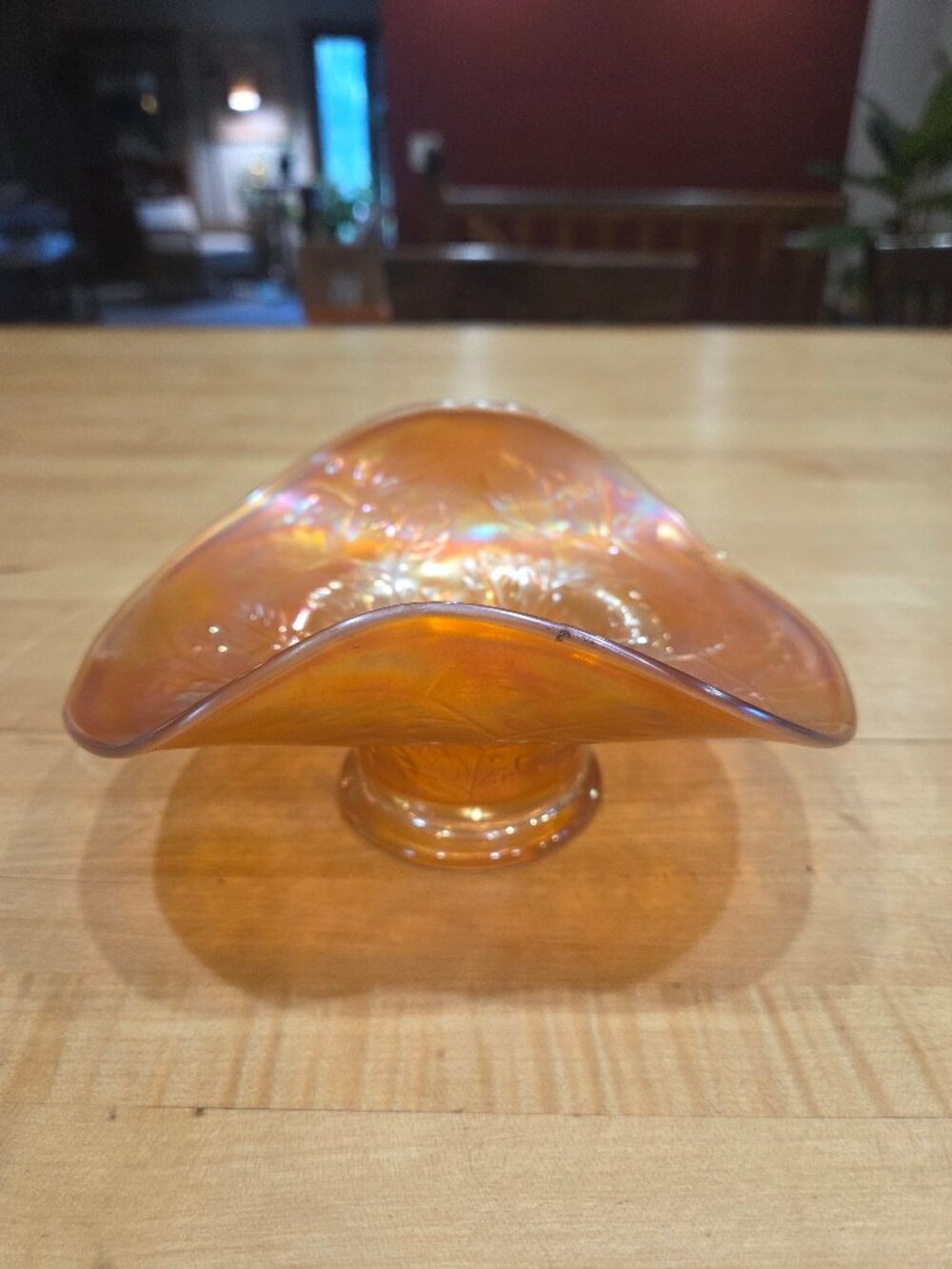 Antique Fenton Marigold Carnival Glass Holly Three-in-One Edge Bowl